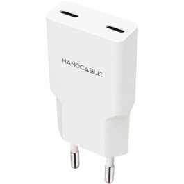 Nanocable Cargador de Pared 2xUSB-C PD 25W Blanco